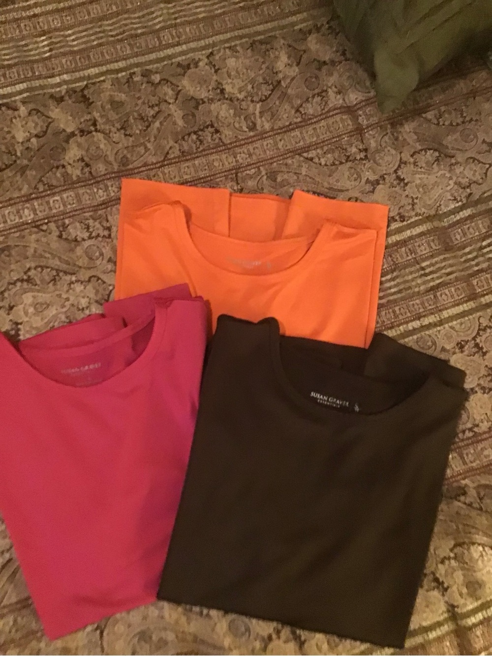 Susan Graver Short Sleeve Tees Trio - Pink, Orange, Brown